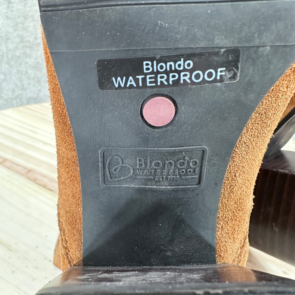 Blondo Ankle Boots‎ Caramel Leather Suede Round Toe Zip Block Heel Waterproof 8M - Picture 12 of 13